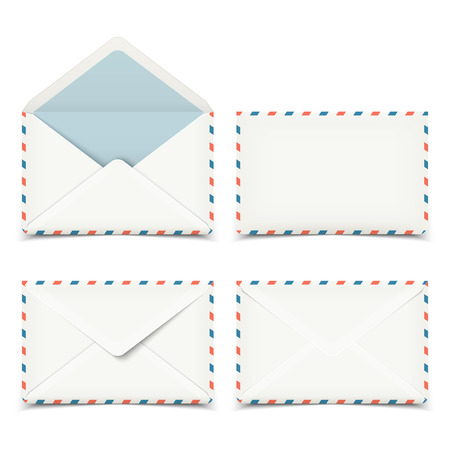 Set of four blank white vector envelopes isolated on whiteのイラスト素材
