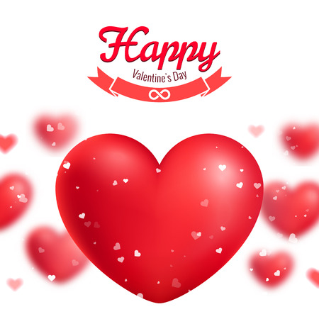 Valentine greeting card, red realistic hearts, vector illustrationのイラスト素材