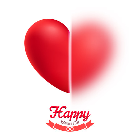 Valentine greeting card with half blurred red realistic heart, vector illustrationのイラスト素材