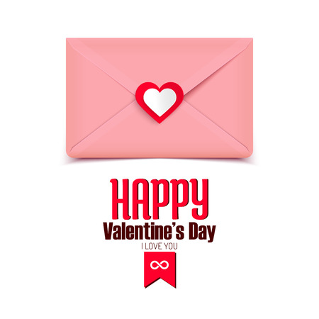 Valentine vector illustration, pink envelope isolated on white background, greeting cardのイラスト素材