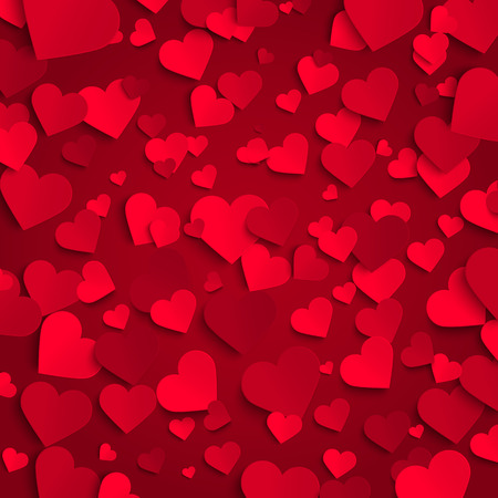 Valentine vector background template, red paper hearts on red backgroundのイラスト素材