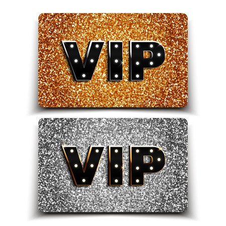 Gold and silver VIP cards with glitter, gift, voucher, certificate, vector illustrationのイラスト素材