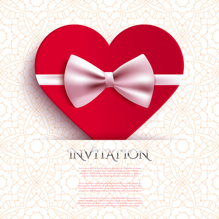 Invitation card with heart and bow, vector illustrationのイラスト素材