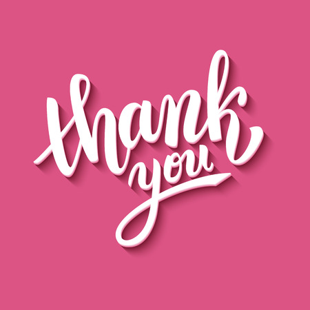 Thank you handwritten vector illustration, brush pen lettering on pink backgroundのイラスト素材