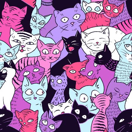 Seamless vector pattern with cute cats. For wallpapers, pattern fills, web page backgroundsのイラスト素材