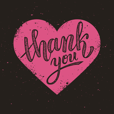 Thank you handwritten vector illustration, brush pen lettering on pink heart backgroundのイラスト素材