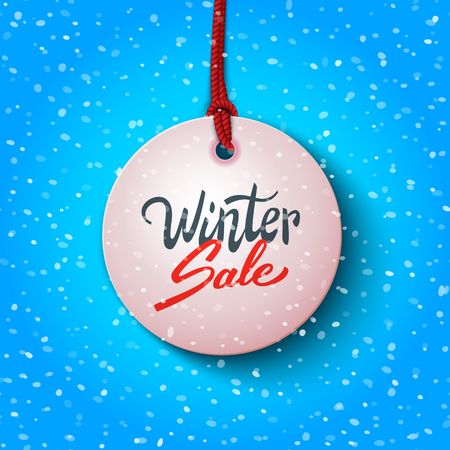 Winter sale handwritten text on price tag label, advertising vector illustrationのイラスト素材