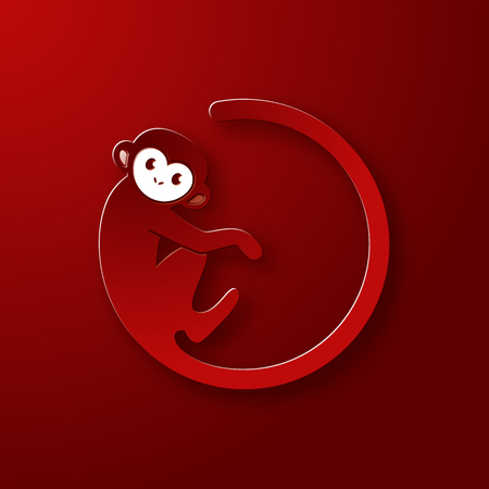 Monkey logo in a shape of a circle on red background, New Year 2016, vector illustration logo designのイラスト素材