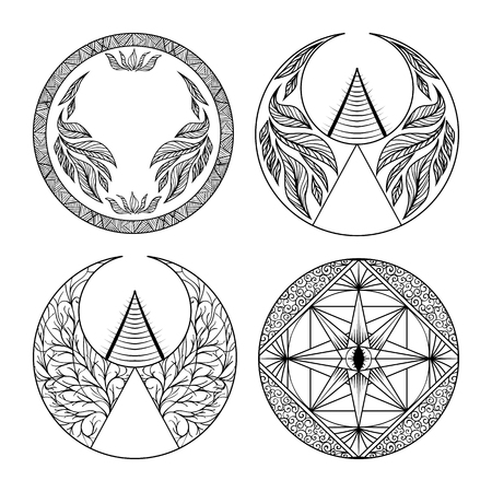 Set of decorative ornamental ethnic elements, tattoo design, vector illustrationのイラスト素材