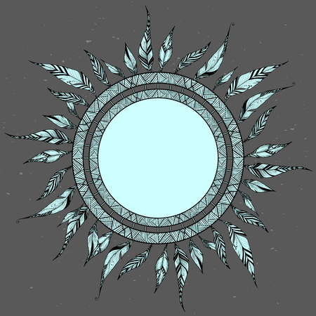 Ethnic decorative frame design with ornamental feathers, vector illustrationのイラスト素材