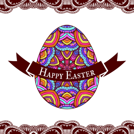Happy Easter greeting card design with decorative egg, vector illustrationのイラスト素材