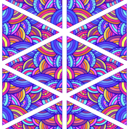 Hand drawn abstract seamless pattern, ethnic decorative triangles. Texture for wallpapers, pattern fills, textile design, web page backgroundsのイラスト素材