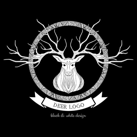 Graphic deer vector illustration, black and white designのイラスト素材