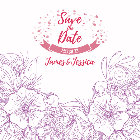 Save the date wedding floral beautiful decorative card, vector illustrationのイラスト素材