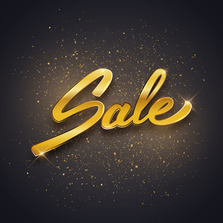 Sale golden shiny text on dark background, Black Friday, advertising, vector illustrationのイラスト素材