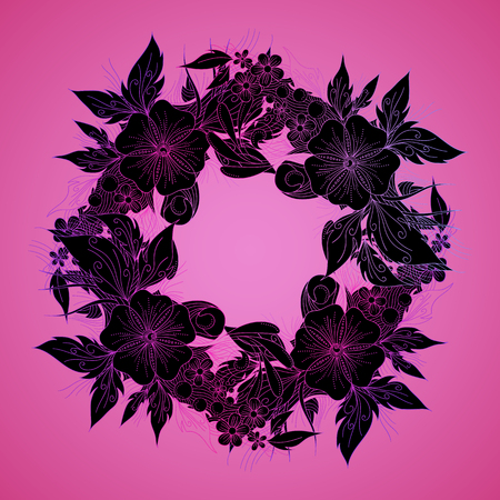 Romantic floral frame with flowers, vector illustration, card design templateのイラスト素材