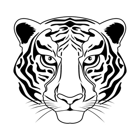 Tiger head vector illustration in black and whiteのイラスト素材