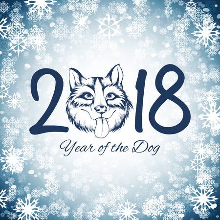 2018 year of the dog card, vector illustrationのイラスト素材