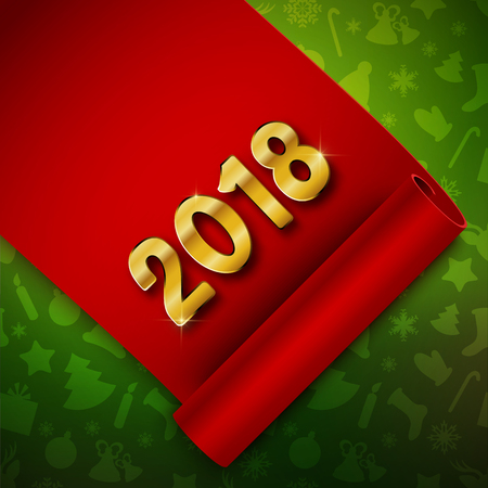 Happy new year 2018, gold text, card, postcard, vector illustrationのイラスト素材