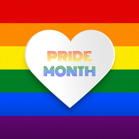 Pride month heart vector illustration on rainbow background, LGBT love celebrationのイラスト素材