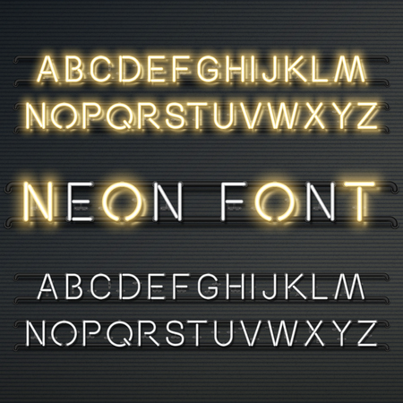 Neon vector alphabet, set of realistic fluorescent glowing lettersのイラスト素材