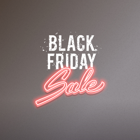 Black friday sale vector advertisement, glowing neon realistic text designのイラスト素材