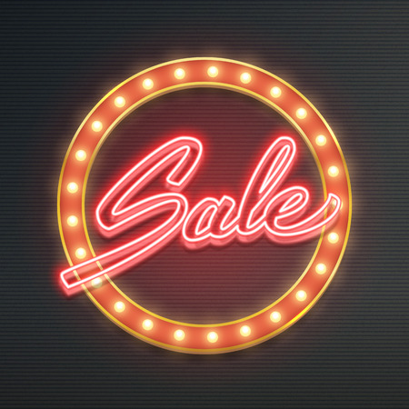 Neon sale banner, glowing realistic vector illustration, retro advertisementのイラスト素材