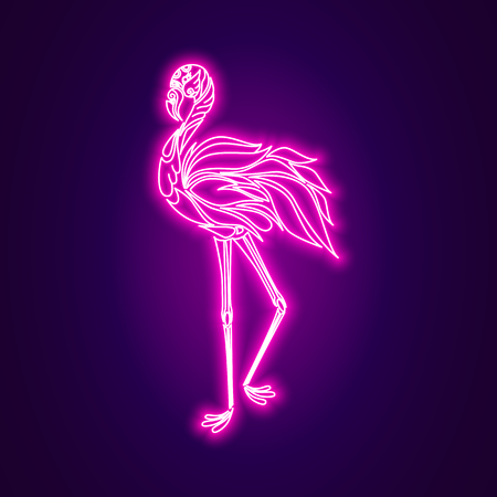 Flamingo bird pink neon shiny. Vector illustrationのイラスト素材