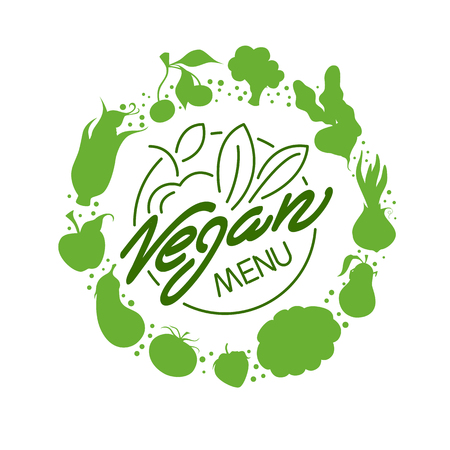 Vegan food menu restaurant advertisement, logo, banner, vector illustrationのイラスト素材
