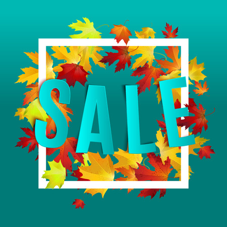 Autumn sale advertisement red maple leaves background, vector illustrationのイラスト素材