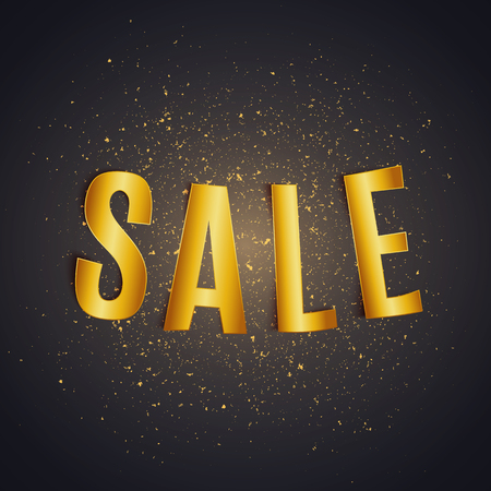 Sale golden shiny paper text on dark background, Black Friday, advertising, vector illustrationのイラスト素材