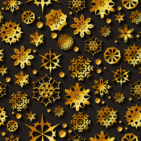 Gold snowflakes seamless vector pattern. Texture for wallpapers, pattern fills, web page backgroundsのイラスト素材