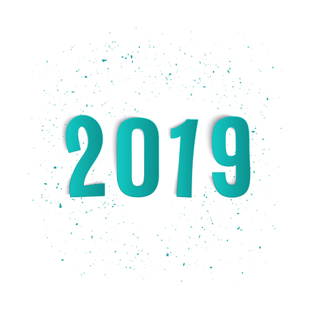 New 2019 year greeting postcard realistic paper text, vector illustrationのイラスト素材