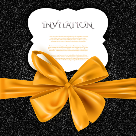 Invitation card with black glitter and realistic gold bow, vector illustrationのイラスト素材