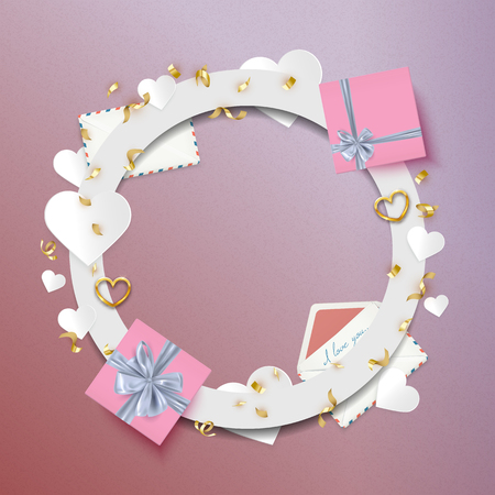Holiday background frame template, gift boxes and decorative elements, vector illustrationのイラスト素材