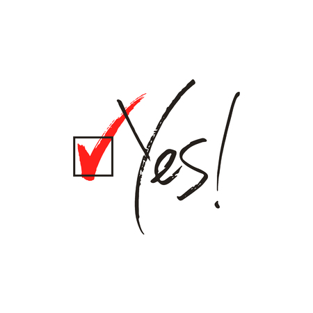 Yes and ticked box choice handwritten text, choice, vote, vector illustrationのイラスト素材