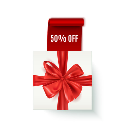 Valentine's Day sale advertisement banner, open gift box with red bow, vector illustrationのイラスト素材