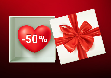 Holiday sale advertisement banner, Valentine's day, heart in a gift box, vector illustrationのイラスト素材
