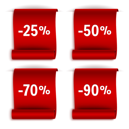 Set of sale ribbons with discounts isolated on white, vector illustrationのイラスト素材