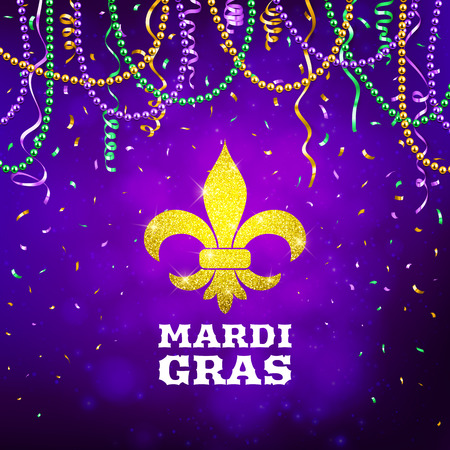Mardi Gras flyer, decorative advertisement banner with colorful beads, vector illustrationのイラスト素材