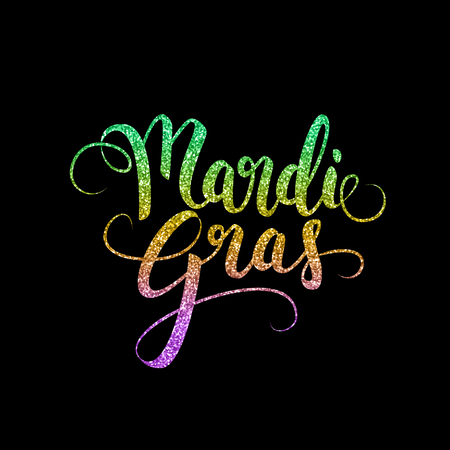Mardi Gras decorative calligraphic lettering, flyer template, vector illustrationのイラスト素材