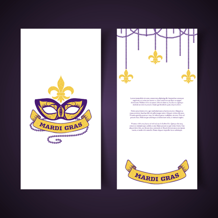 Mardi Gras decorative banners with carnival mask, traditional symbol and beads, vector illustrationのイラスト素材