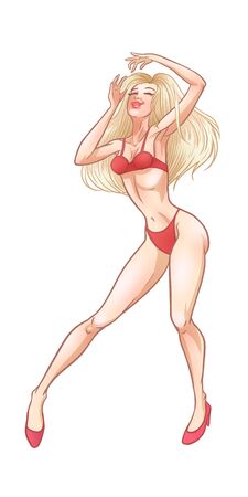 Beautiful young blonde woman dancing in red underwear, hot sexy girl, club, burlesque, striptease sex symbol. Vector illustrationのイラスト素材