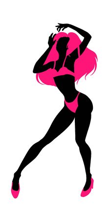 Sexy woman silhouette in underwear, club burlesque performer, dancer, stripper, go-go girl, vector illustrationのイラスト素材
