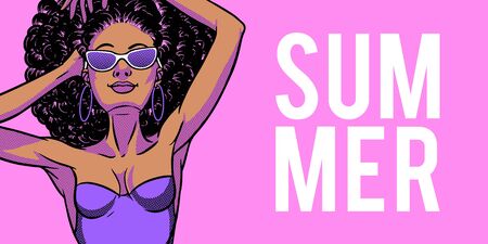 Young beautiful black woman in swimsuit. Beach girl, bikini, summer holidays. Glamour African...