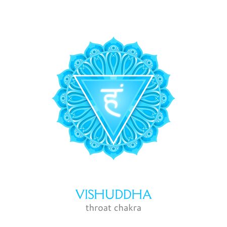 Vishuddha, throat chakra symbol. Colorful mandala. Vector illustration