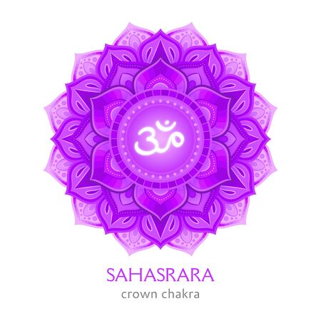 Sahasrara, crown chakra symbol. Colorful mandala. Vector illustrationのイラスト素材