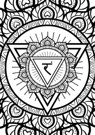 Manipura, solar plexus chakra symbol mandala. Adult coloring book page. Vector illustrationのイラスト素材