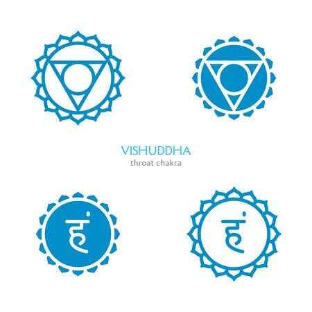 Vishuddha, throat chakra symbol. Colorful mandala. Vector illustrationのイラスト素材