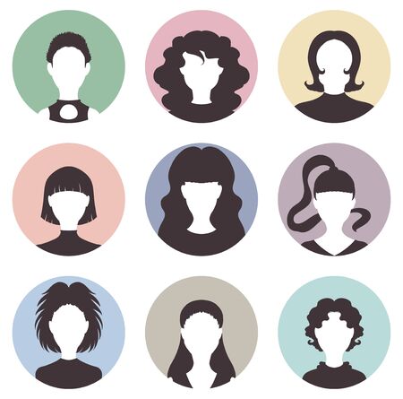 Set of various women heads, icons, avatarsのイラスト素材